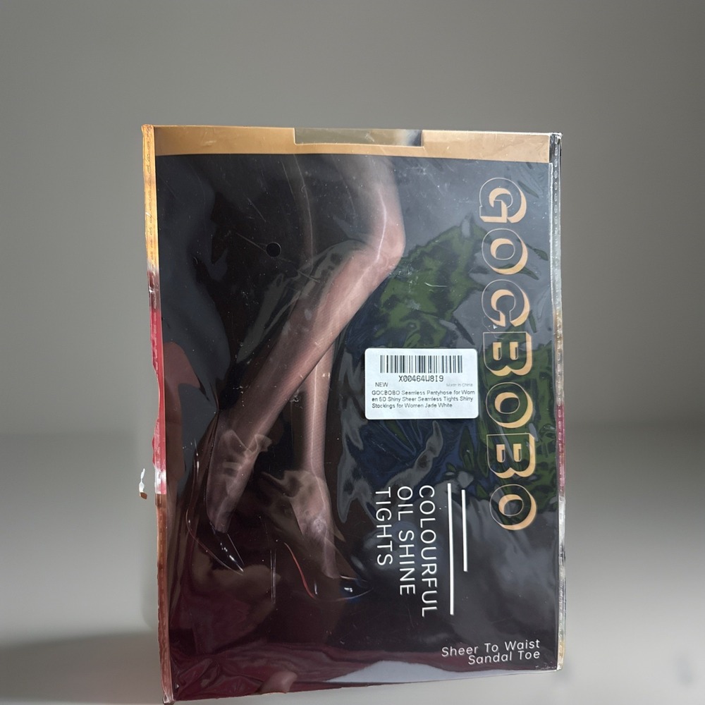 K0267-GOCBOBO 5D Shiny Sheer Seamless Pantyhose Jade White Sandal Toe NEW